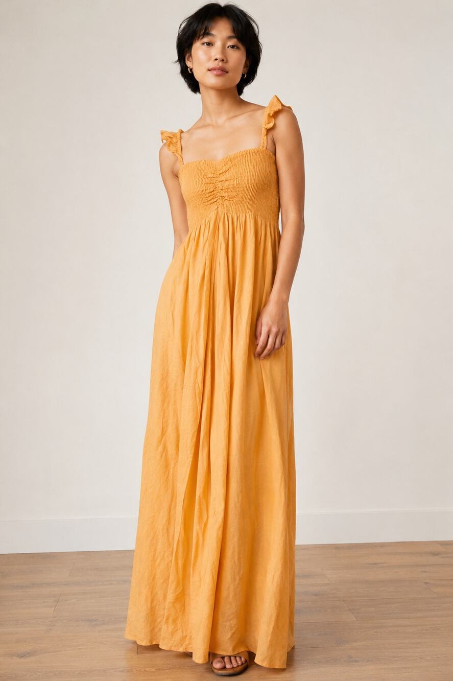BOHOME Collection Women's Dress Size M Maxi Marigold Orange Smocked NWT